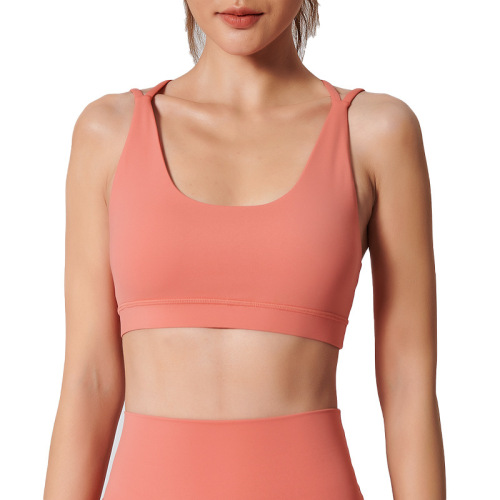 Slim Shoulder Strap Fitness Short Sleeveless Beautiful Back Sports Tank Top with Removable Bra Pads Yoga Bra