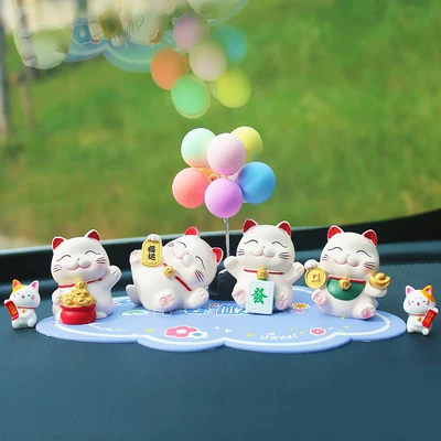 Accessory, Internet Sensation, Sürətlər qutusu və əl tormozu başlıqları - four-large-fortune-cats-colorful-balls-flower-blue-mat-2-kittens