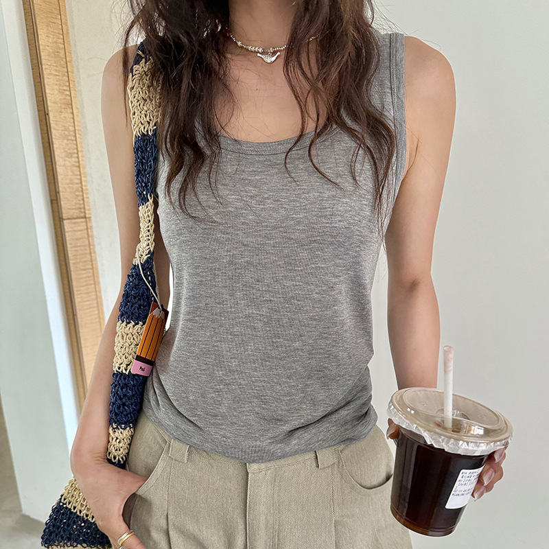 Morishima Spring and Summer New Small Sling Women's 2025 Tencel Wool Solid Color Vest Slim-fit Skin-friendly Inner Base Shirt