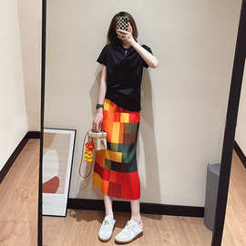577#百褶裙（裙脚开叉）彩色格子百褶半身裙女夏季薄款设计感百搭