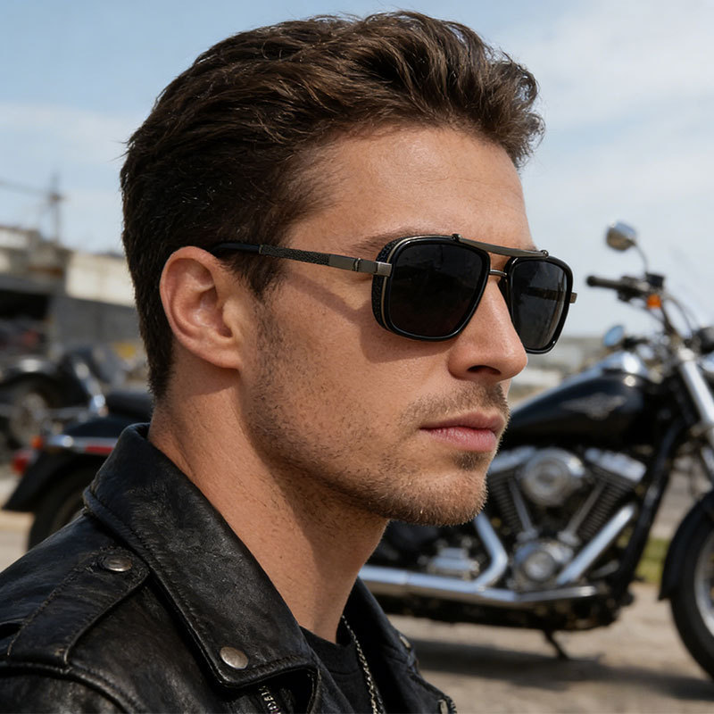 Cross-Border New Harley Sunglasses, Fashionable Driving Glasses, Retro Thickened Edge Double Bridge Metal Punk Men's Sunglasses Cross-Border New Harley Sunglasses, Fashionable Driving Glasses, Retro Thickened Edge Double Bridge Metal Punk Men's Sunglasses