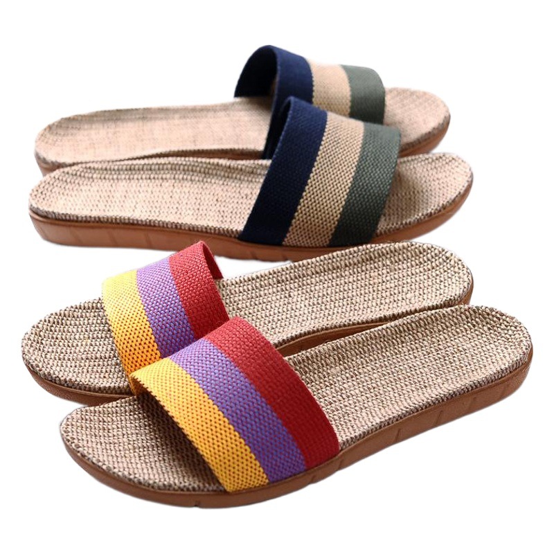 Zapatillas de lino casa pareja zapatillas de interior piso de madera Lino de algodón casa antideslizante fondo grueso zapatillas de verano hombres y mujeres