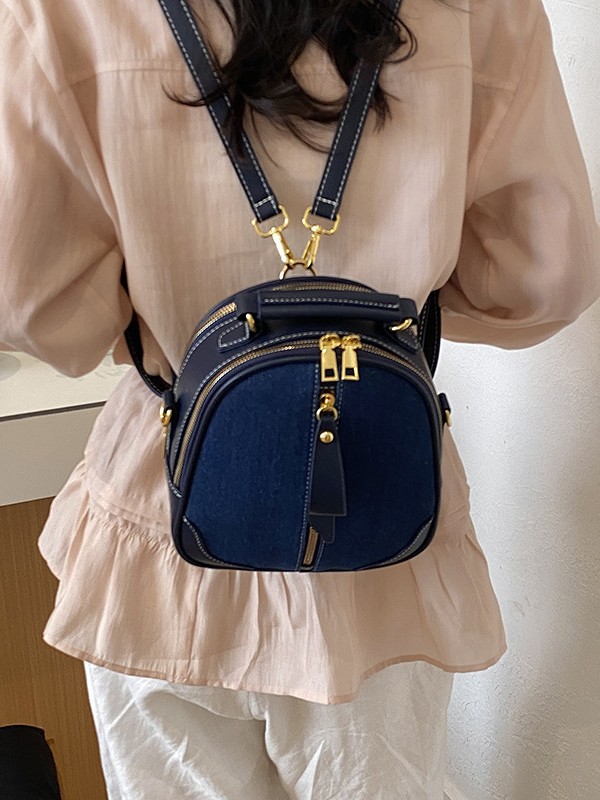 Nicho coreano Jeans color contraste mochila mujer 2026 nuevo cross-border multipropósito de alta calidad mochila versátil