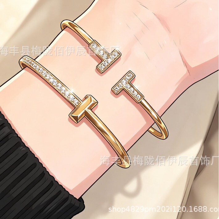 Tiga T1 bracelet has a light luxury feel, double-T bracelet, high-end version, plated with 18k rose gold, inlaid with diamonds and mother-of-pearl, elegant and versatile Tiga T1 bracelet has a light luxury feel, double-T bracelet, high-end version, plated with 18k rose gold, inlaid with diamonds and mother-of-pearl, elegant and versatile