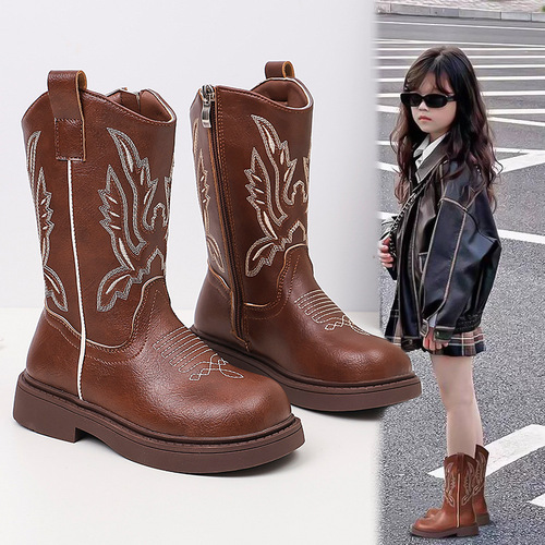 Children's Martin Boots 2025 Autumn New Embroidered Retro Boots for Girls Soft Sole Chelsea Mid-Center Boots