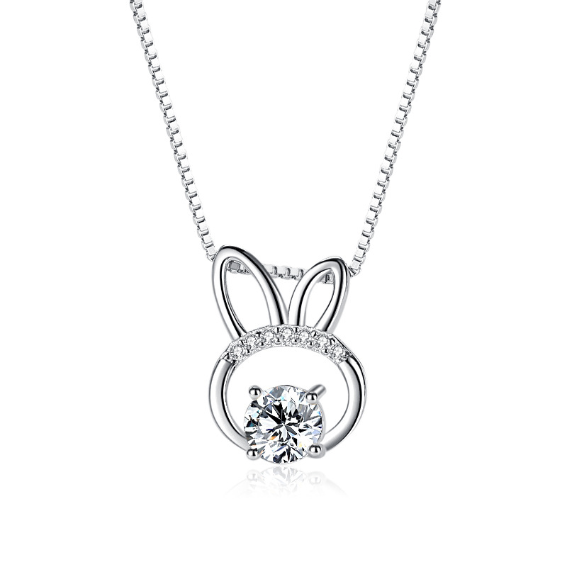 S925 plata esterlina dulce lindo conejo collar estilo coreano colgante de las mujeres simple chica clavícula cadena transfronteriza al por mayor