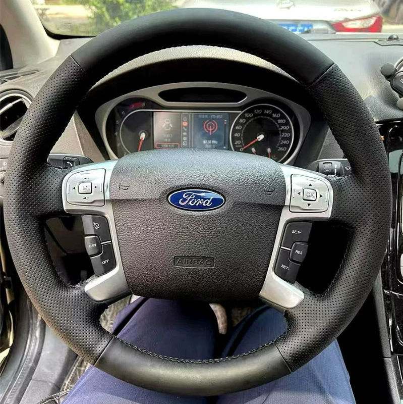 Suitable for Ford Mondeo Steering Wheel Cover, Hand-Stitched Leather Cover, 07-12 Models, Mondeo Maxi Steering Wheel Cover