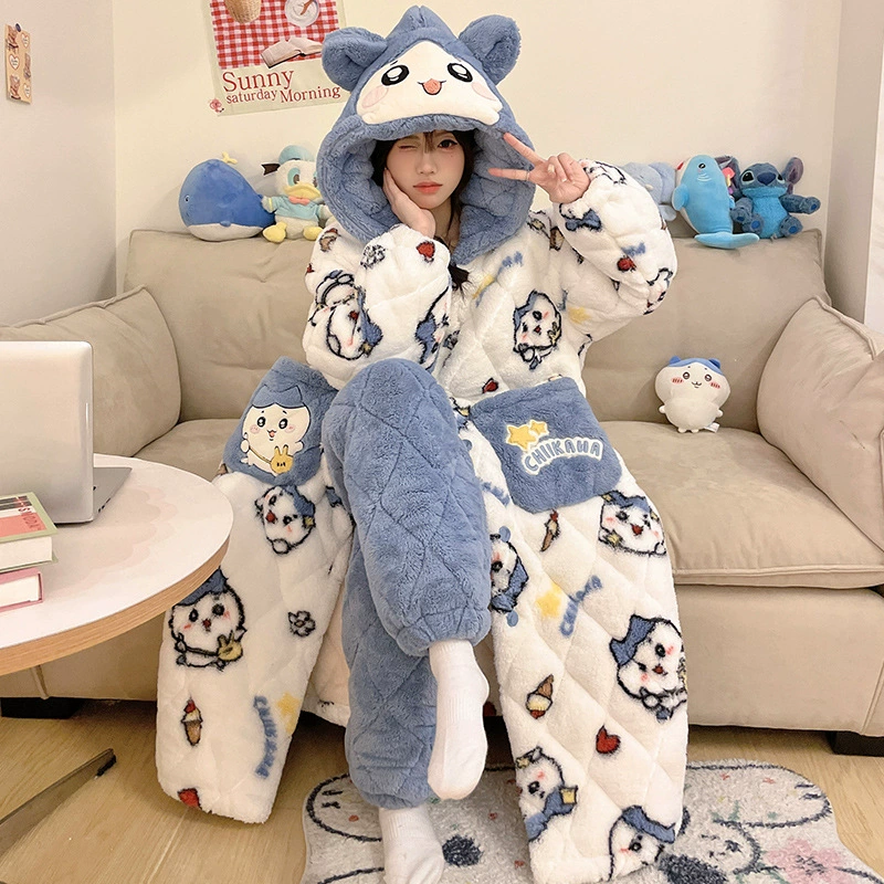 Хеллоkitty, милая стеганая зимняя на bathrobe, теплая кофта капюшон, мультяшный пижама, набор