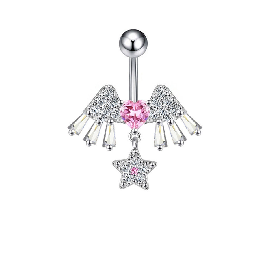 Belly Button Ring, Stainless Steel & Copper, Pink Zircon Accent, Multiple Style Options