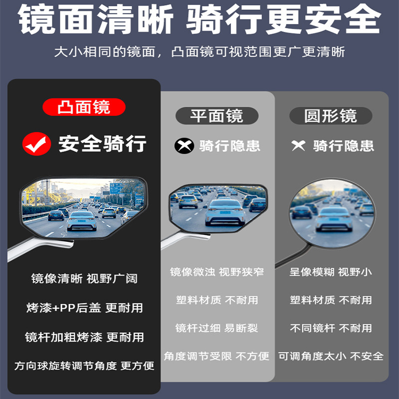 电动车后视镜踏板摩托车反光镜三轮电摩凸面适用雅迪爱玛倒车镜子