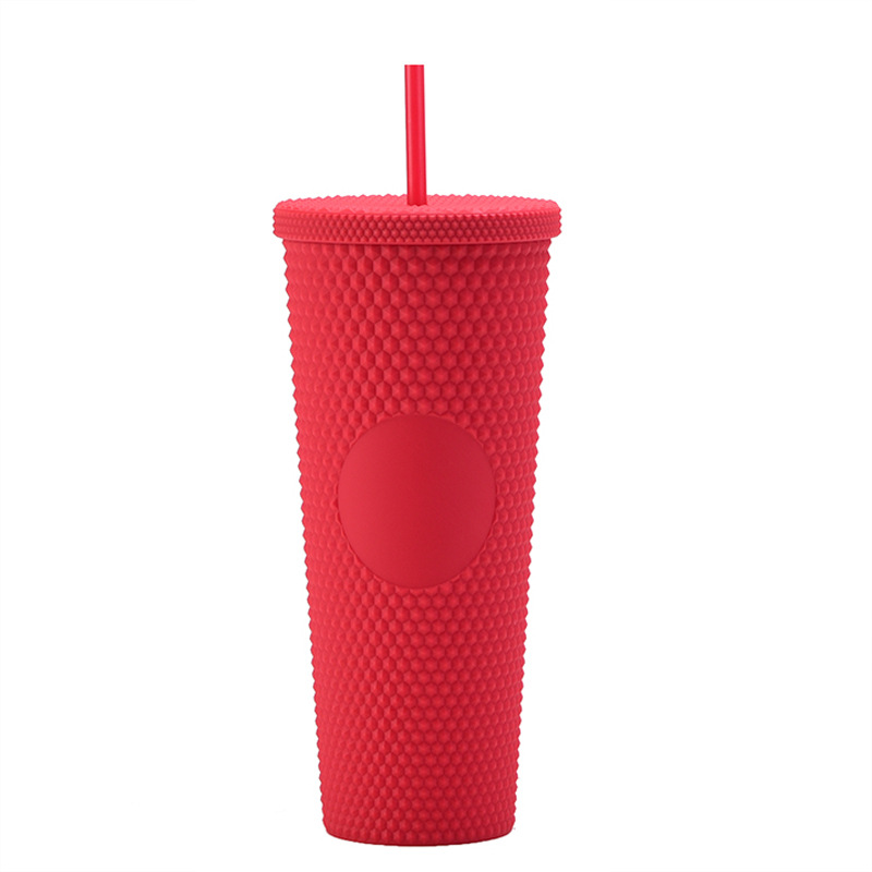 Suministro directo de fábrica de doble capa de paja de plástico taza de gran capacidad creativa 710ml taza Durian taza de mano portátil taza de diamante