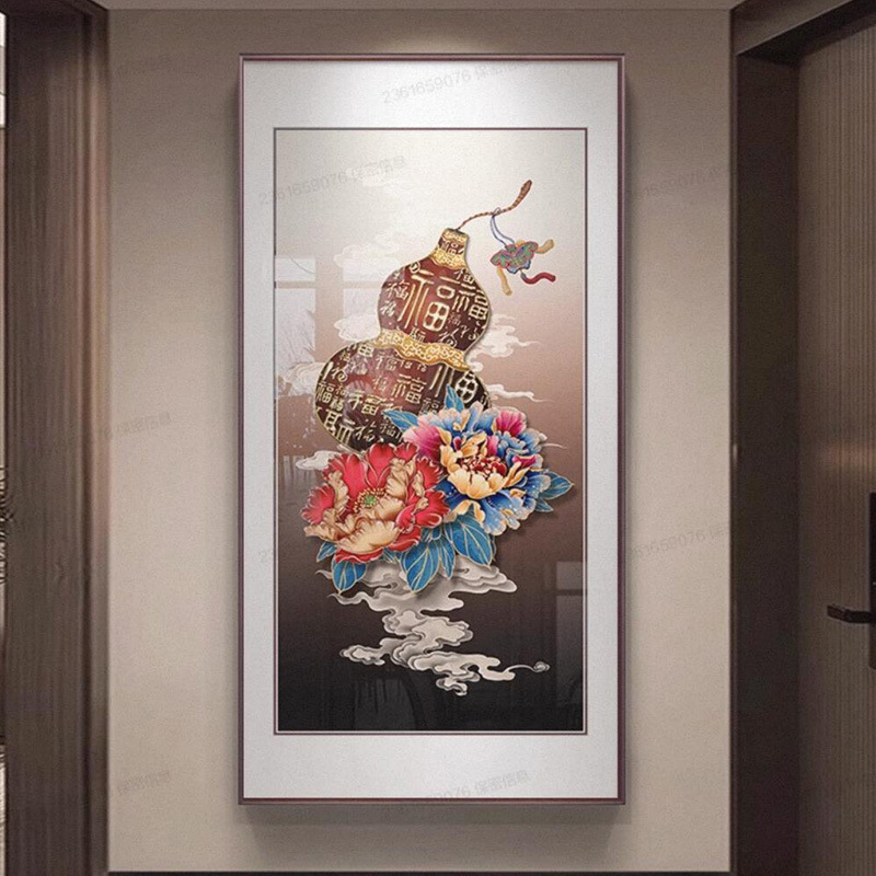 新中式葫芦挂画入户玄关装饰画新款高级感客厅正对门走廊过道壁画|undefined