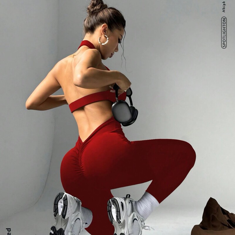 Cross-Border Hot Sale Spot 6 Colors Seamed Halterneck Yoga Jumpsuit Fitness Wear V Waist Peach Butt Sportswear for Women Cross-Border Hot Sale Spot 6 Colors Seamed Halterneck Yoga Jumpsuit Fitness Wear V Waist Peach Butt Sportswear for Women