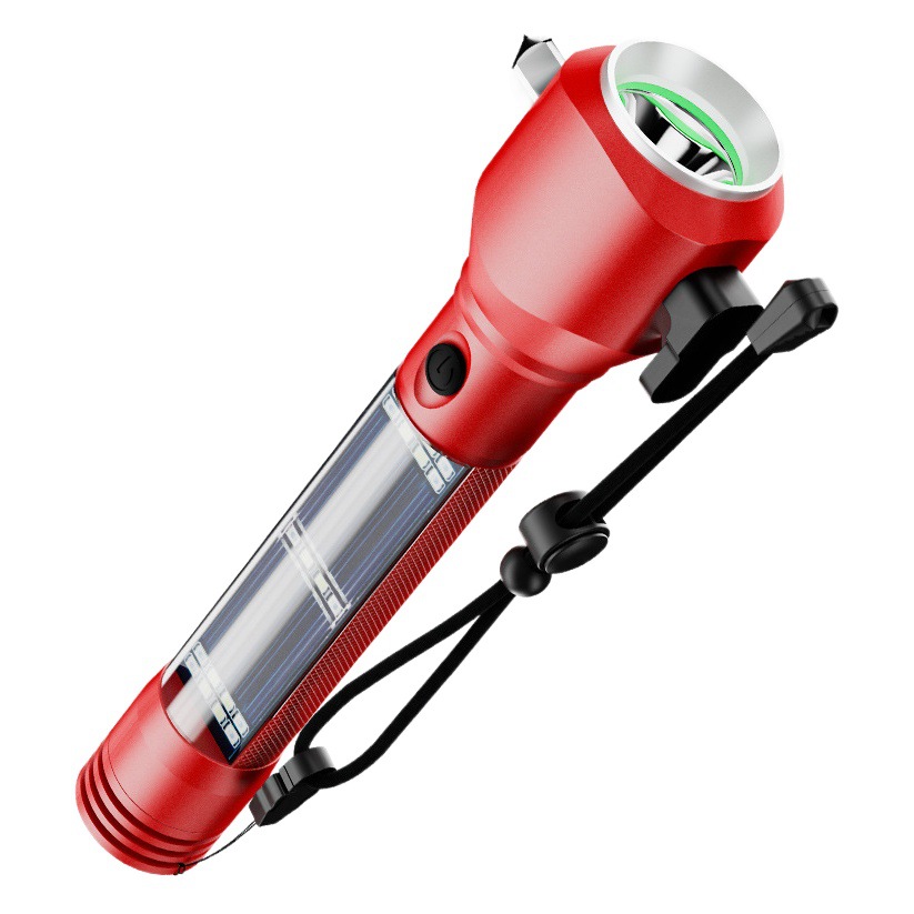 Fábrica al por mayor multifuncional linterna de luz fuerte alarma magnética fuerte brújula ventana rota linterna táctica de carga solar