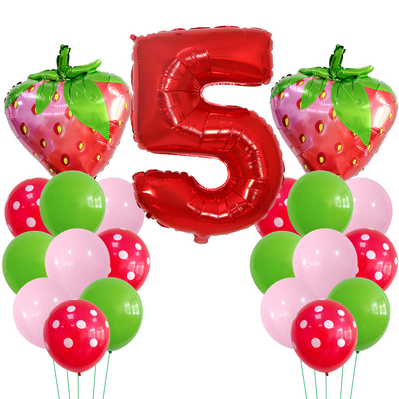 Casual Cute Number Strawberry Aluminum Film Birthday Festival Balloons display picture 10