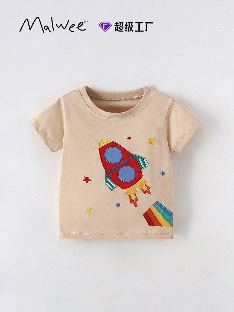 Malwee niños verano nuevo estilo europeo y americano camiseta infantil encantadora cuello redondo casual de mangas cortas algodón ropa infantil