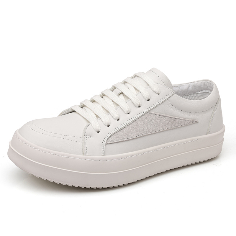 Piel de vaca de primera capa RO triángulo pequeño casual nicho marca de moda zapatos de hombre zapatos casuales de suela gruesa de cuero zapatos de hombre bajos estadounidenses