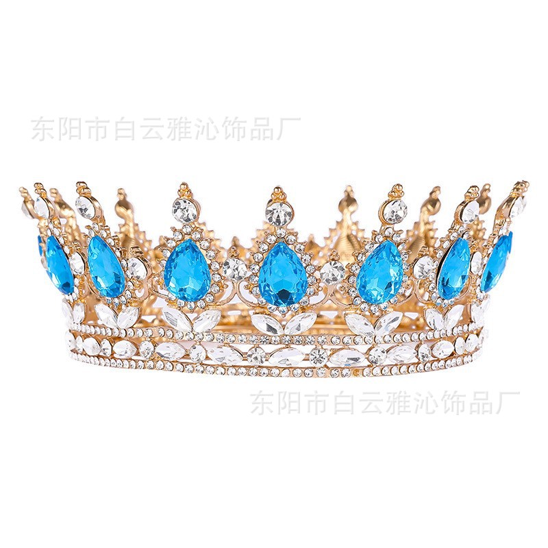 Corona nupcial boda tocado cumpleaños adulto ceremonia rendimiento todo fósforo rhinestone diadema corona redonda de lujo al por mayor