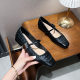 03-3 Square Head Thick Heel Shoes Women's Rhinestone Square Buckle Shoes Women's Elegant French Suede Bottom Heel plus size Shoes Women