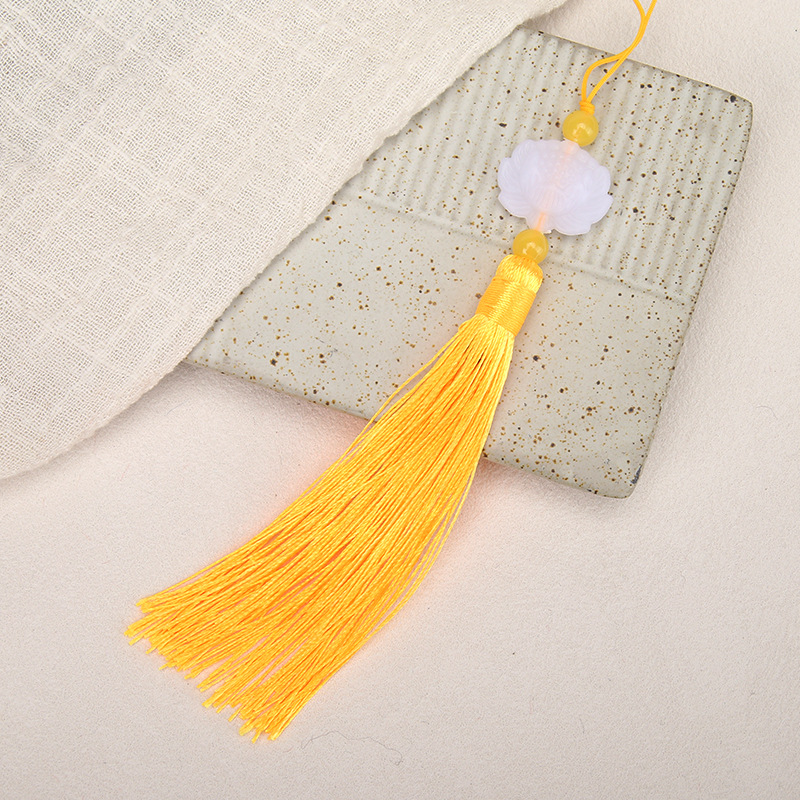 Colgante de borla de loto de jade blanco, colgante de abanico de estilo antiguo, adorno colgante decorativo con borla, accesorio decorativo de colgante de linterna Hanfu.