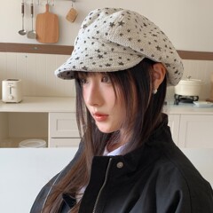 韩系ins星星贝雷帽女秋冬季时髦百搭甜美潮酷显脸小云朵八角帽子
