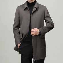 品牌高端男士100%纯羊毛宽松大衣中长款冬季加厚中老年羊毛呢外套