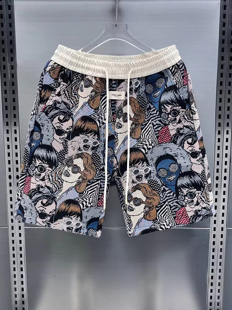 Verano nuevo estilo de alta marca Jacquard pantalones cortos casuales de moda masculinos sueltos pantalones deportivos transpirables