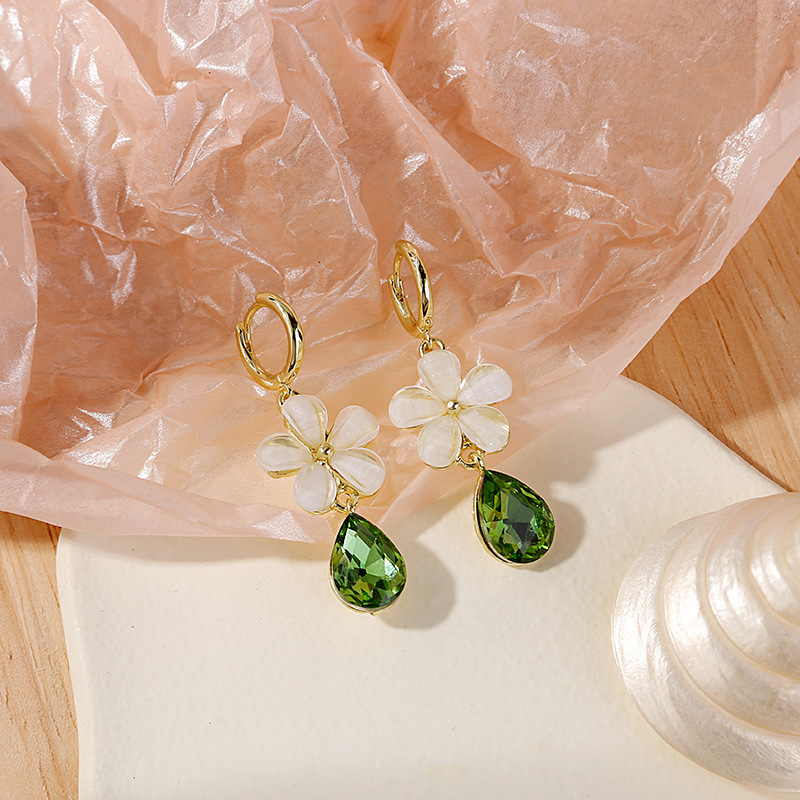 Fashion Summer New Water Drop Gem Fresh Flower Tassel Earrings display picture 4