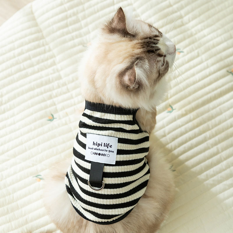 Gato Verano simple rayado tracción Sling perro verano Delgado estilo coreano carta mascota ropa de perro de dos patas