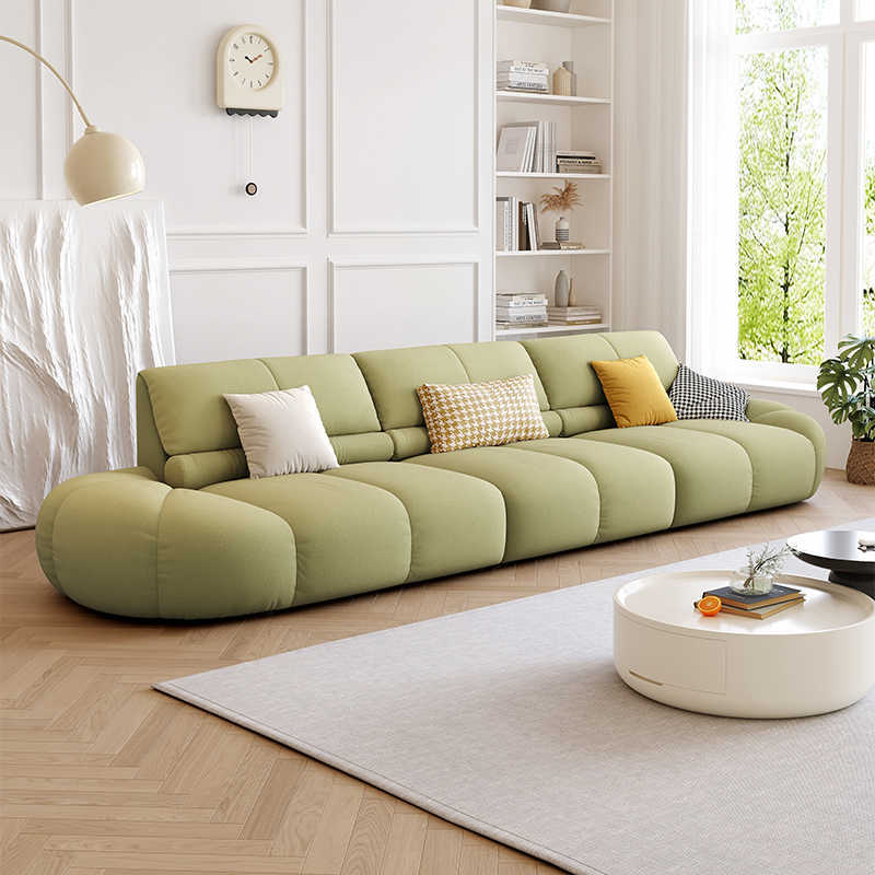 Pumpkin Puff Fabric Sofa French Retro Cream Style Small Apartment Living Room New Green Straight-Row Sofa