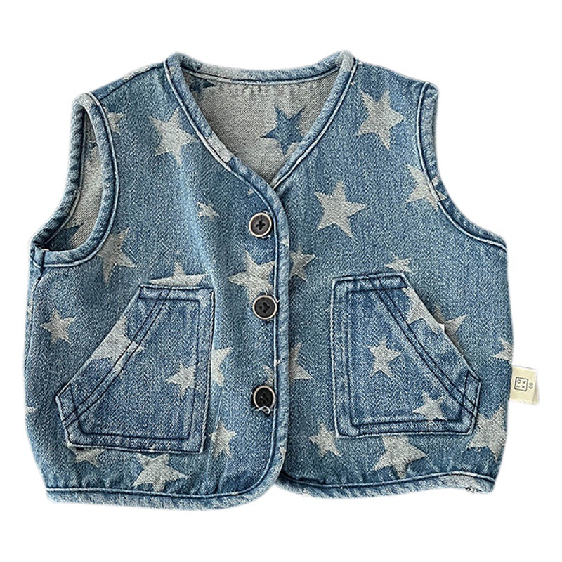INS ropa para niños en línea celebridad Niños y niñas chaleco estrella primavera y otoño salida bebé casual Chaleco de mezclilla a juego