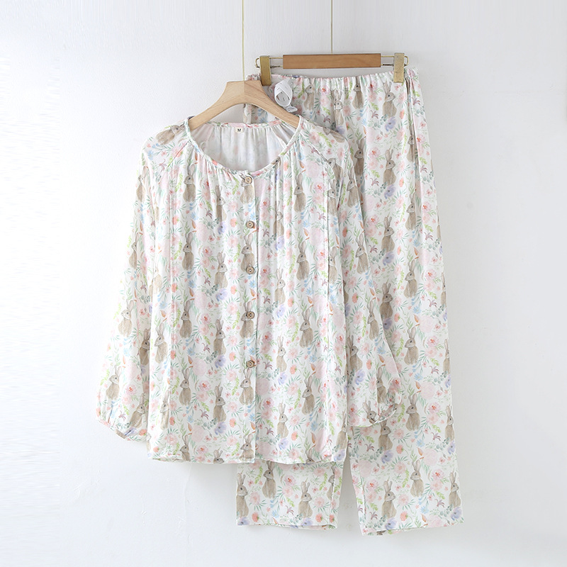 Bamboo Fiber Postpartum Maternity Pajamas - New Style, Fresh, Loose and Casual, Long-Sleeved Long Pants, Maternity Sleepwear for Women, Postnatal Breastfeeding Home Clothing