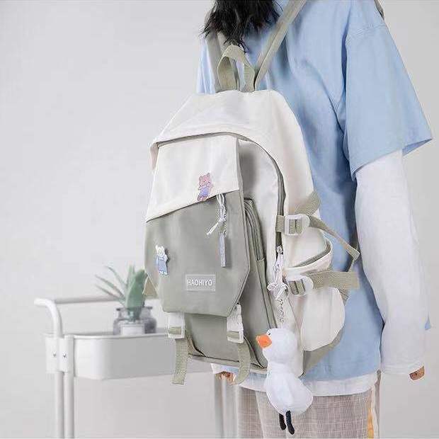 Colgante de alta apariencia mochila ins contraste de color de gran capacidad mujer estudiante de secundaria mochila de computadora nicho Harajuku estilo masculino