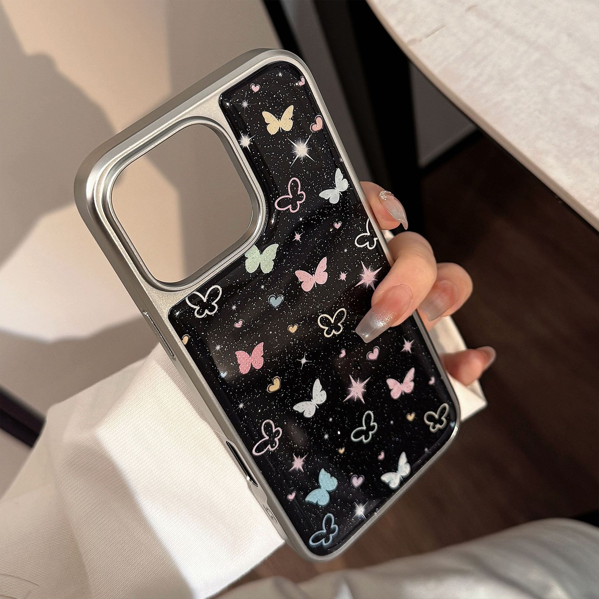 Estrella de dibujos animados coreana estrella flash rosa mariposa para Apple 15Pro pareja 16ProMax epoxi 14/13 nuevo 15PM