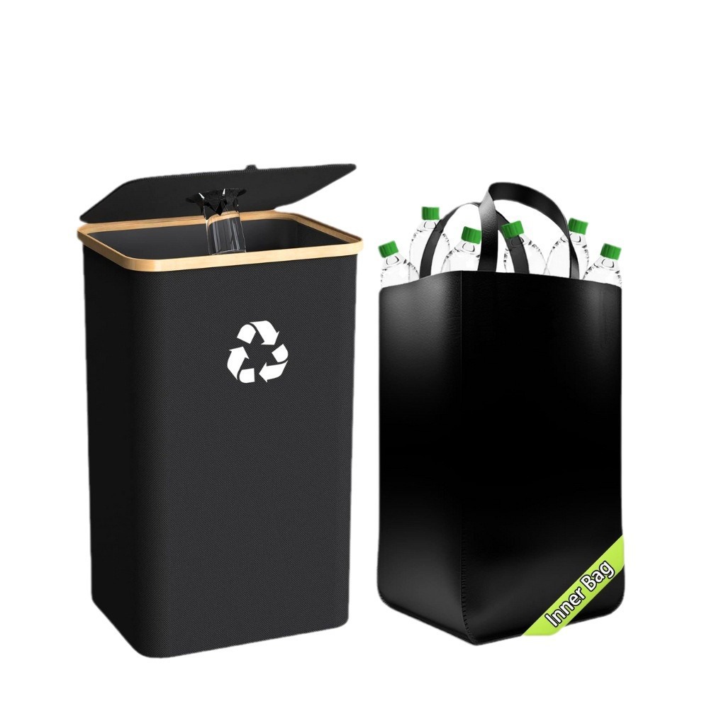 Botella reciclada cesta de almacenamiento de bambú con cubierta cesta de ropa sucia cesta de almacenamiento desmontable cesta de reciclaje caja de reciclaje plegable doméstica