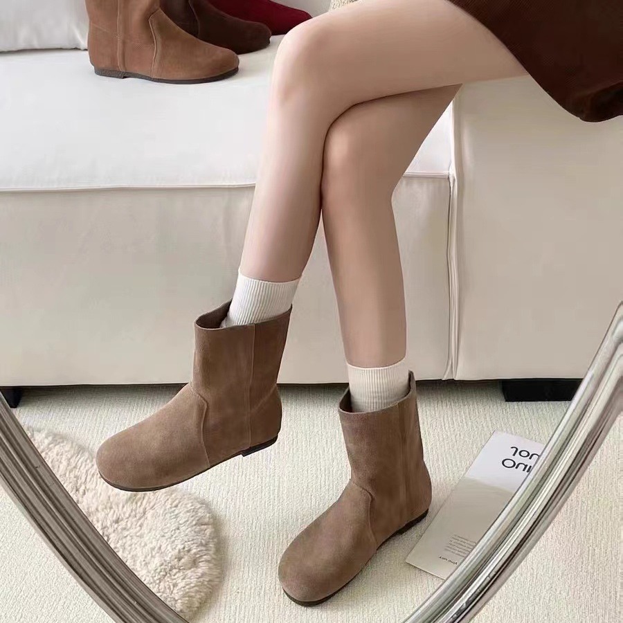 Chaussures ShoeVault en cuir suédé véritable pour femme, modèle Martin, collection automne-hiver 2024, style rétro, bout rond, souple, confortable et polyvalent._voghion.com