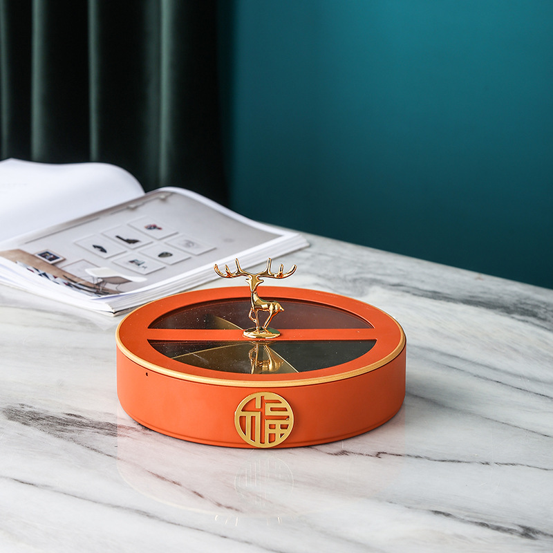 Hogar sala de estar Luz de lujo doble capa compartimiento giratorio fruta seca snack fruta placa té Mesa creativa boda dulces caja de almacenamiento