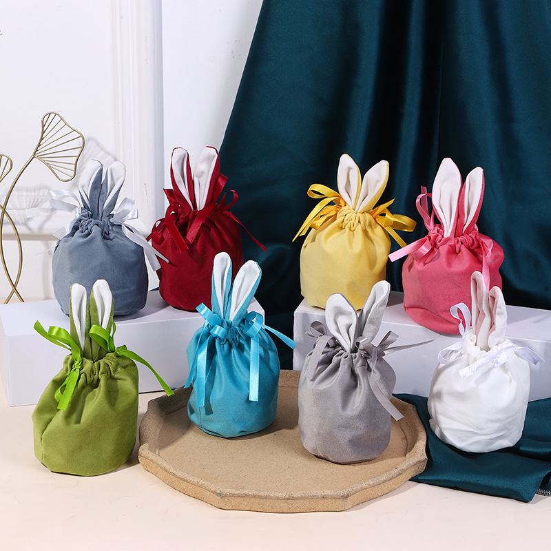 新品创意跨境万圣节派对礼品袋丝绒兔耳朵喜糖袋结婚伴手礼袋