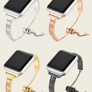 Suitable for Apple Watch Apple Watch Strap Stainless Steel Diamond Curved Watch Strap Metal Bracelet Strap