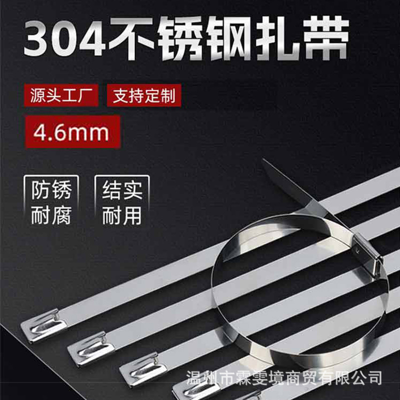 304不锈钢扎带自锁收紧4.6mm室外耐高温船用捆绑卡扣强力固定器