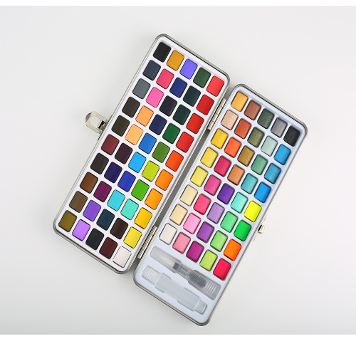 Cross-border hot selling 50/72/90/100 colors portable solid watercolor set metallic pearlescent art painting pigments