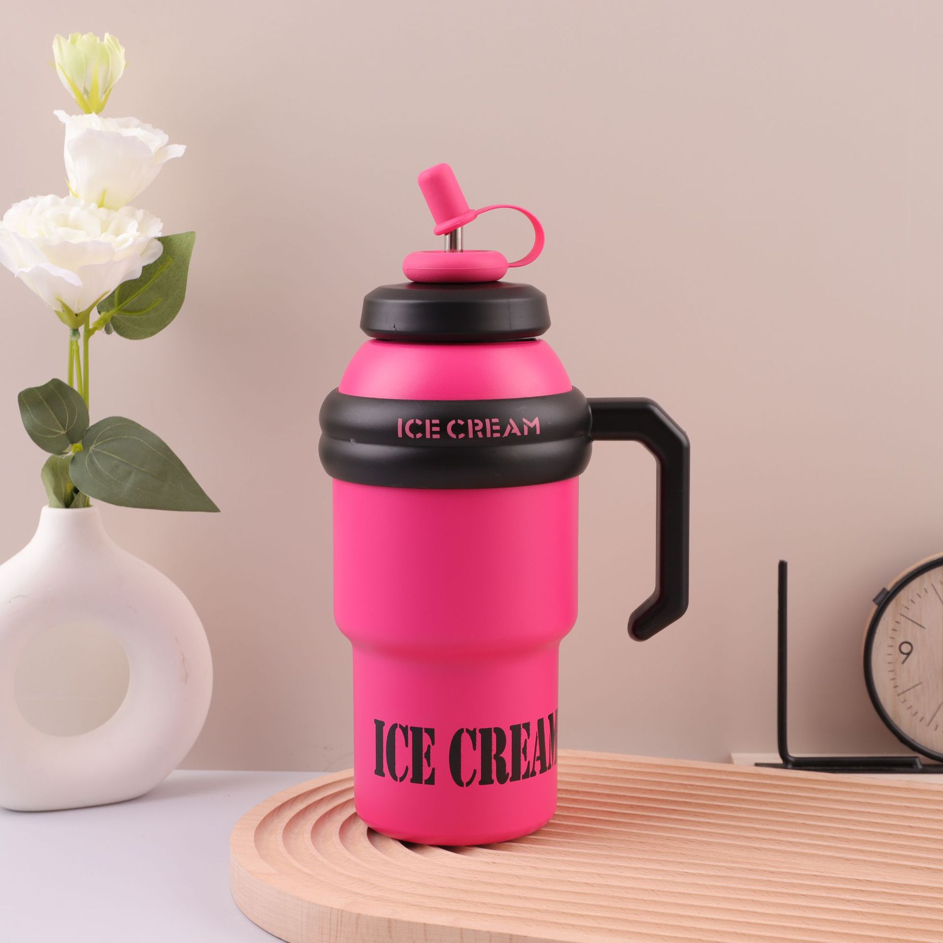 Nuevo Big Mac 316 taza de automóvil de acero inoxidable taza de mango de vacío de doble capa taza de gran capacidad con taza de aislamiento de paja