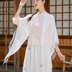 Cheongsam Shawl Women's All-match Chinese Style Spring and Autumn New Knitted Jacket with Long Sleeve Triangle Cardigan Shawl
