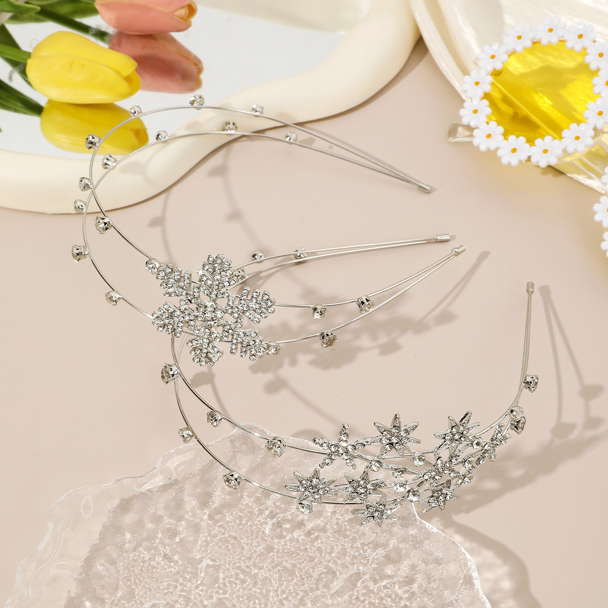 Double Layer Snowflake Zircon Bridal Headband For Wedding_voghion.com