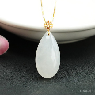 Jianyu 18K gold inlaid natural Hetian jade pendant white jade water drop necklace factory wholesale on behalf of HT2080502