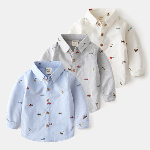 Children's Long-Sleeve Shirt Wholesale  Spring and Autumn New Children's Korean Version Fashion Cartoon Print Shirt Trend