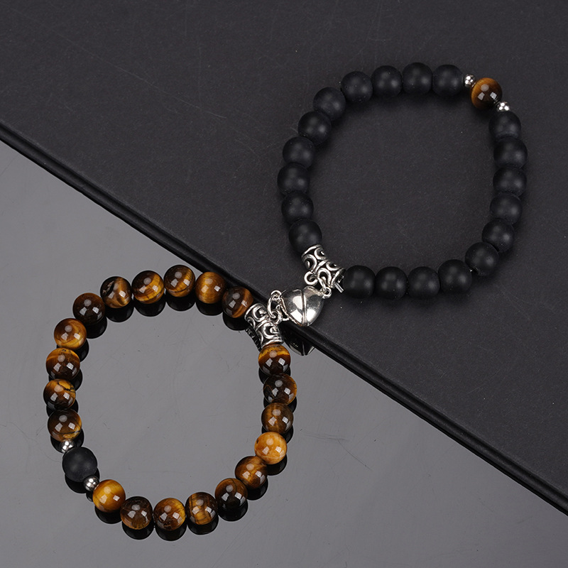 Simple Style Heart Shape Alloy Natural Stone Beaded Stoving Varnish Bracelets 2 Pieces display picture 2