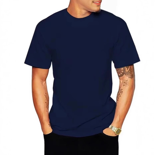 2025 New Trend Brand Summer Solid Color Youth Men's Student Navy Blue Short Sleeve T-Shirt for Muscle Highlight