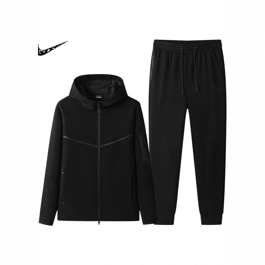 Cross-Border Men's Clothing 2025 Spring Outdoor Leisure Sports Suit Men's Hooded Running Cardigan Long-Sleeved Pants Two-Piece Set