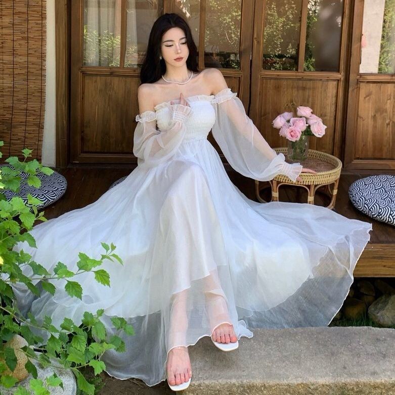 2026 New Style Sanya Seaside Vacation Dress, White High-End Chiffon Beach Dress with a Large Hem, Ultra-Long Dress 2026 New Style Sanya Seaside Vacation Dress, White High-End Chiffon Beach Dress with a Large Hem, Ultra-Long Dress
